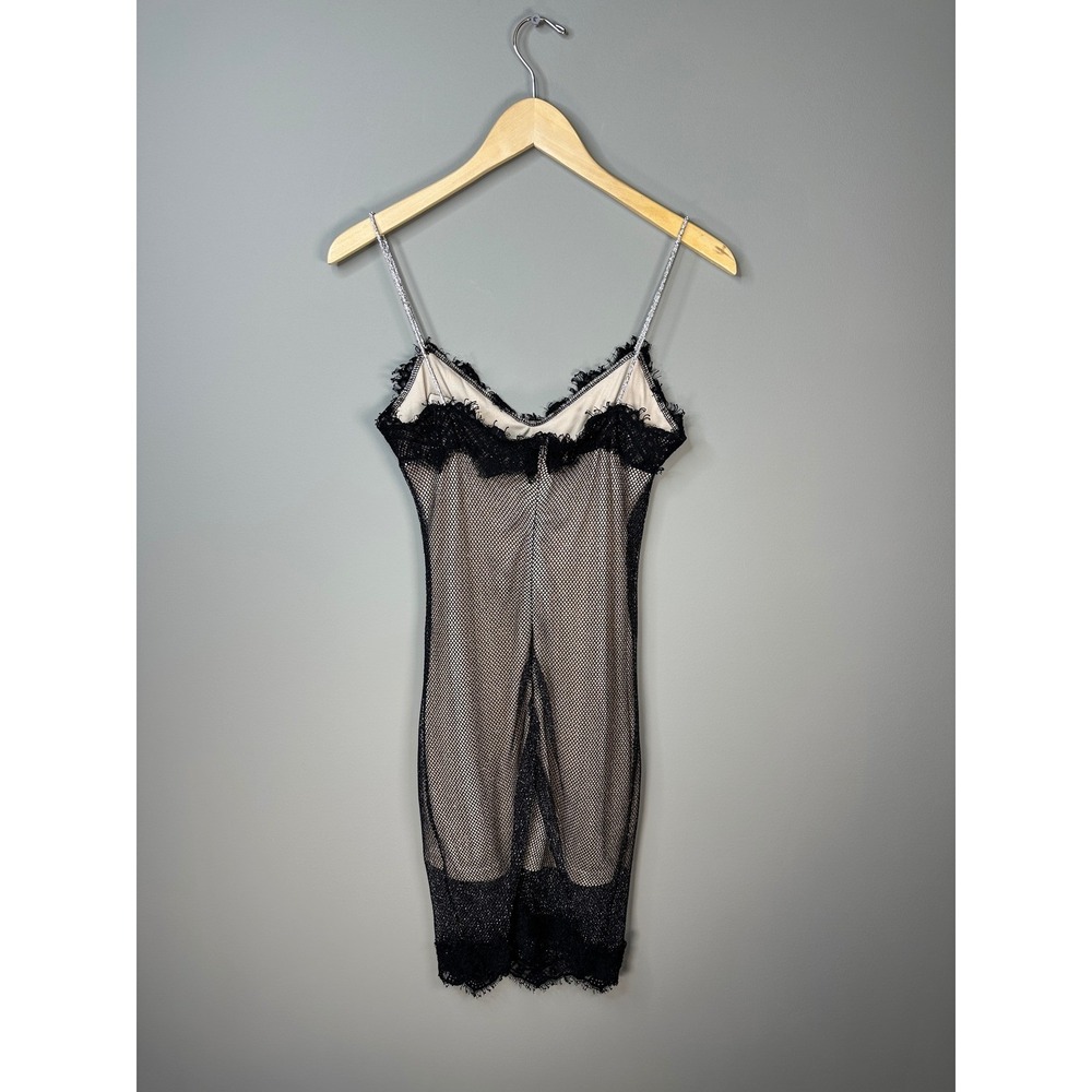 Mew Mews Lace Mini Dress Womens M Black Nude Rhinestone Straps